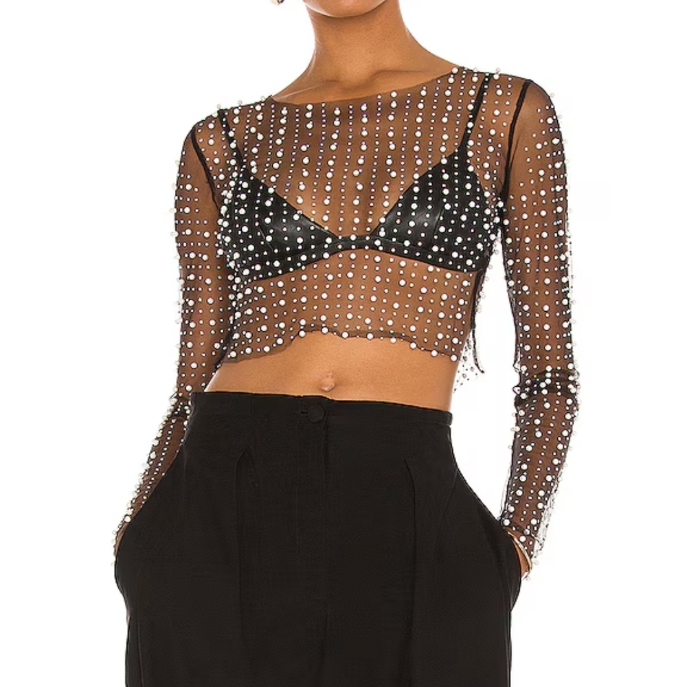 Beach Bunny Swimwear Pearl And Rhinestone Embellished Top